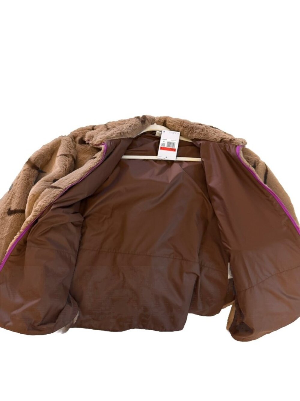 Nike Logo Faux Fur Jacket Brown Tan Size Large NEW W/TAGS - Picture 5 of 10